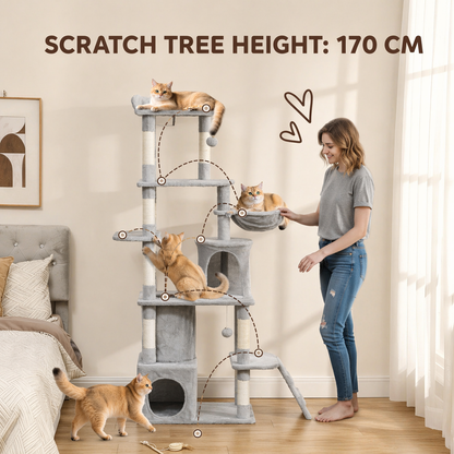 PawHut 170cm Cat Tower Scratching Post With Cave And Plush Balls