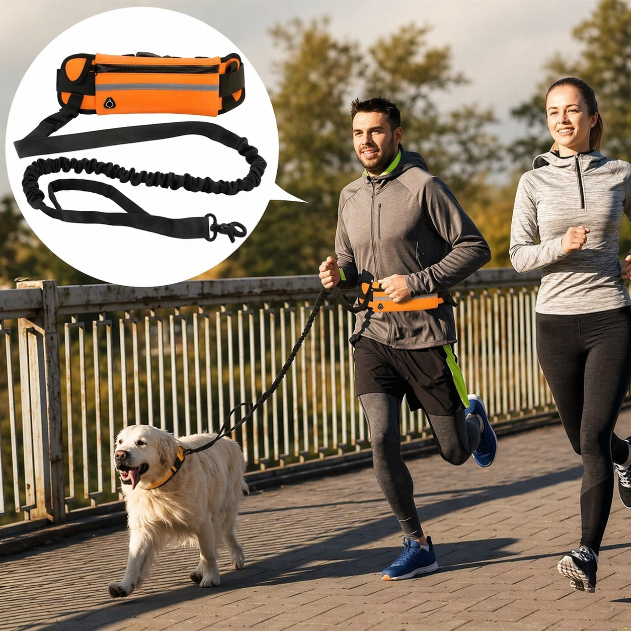 Hands Free Dog Leash with Reflective Waist Bag for Running