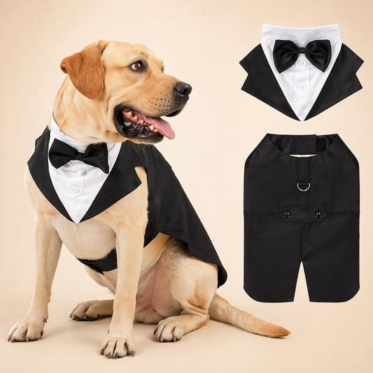 Large Dog Tuxedo Costume With Detachable Bow Tie For Weddings