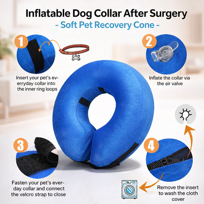 Inflatable Dog Collar After Surgery - Soft Pet Recovery Cone