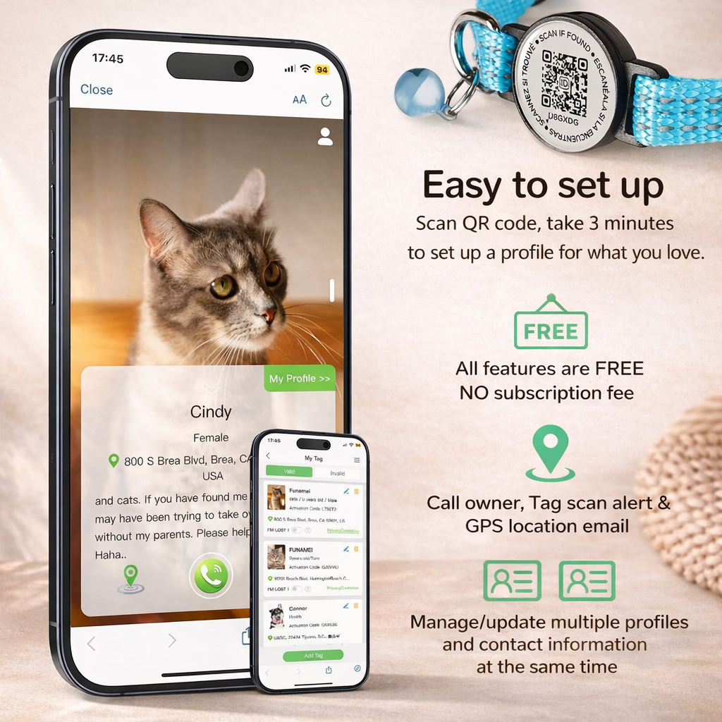 Cat GPS Collar With QR Code Tag And Airtag Case Reflective Breakaway