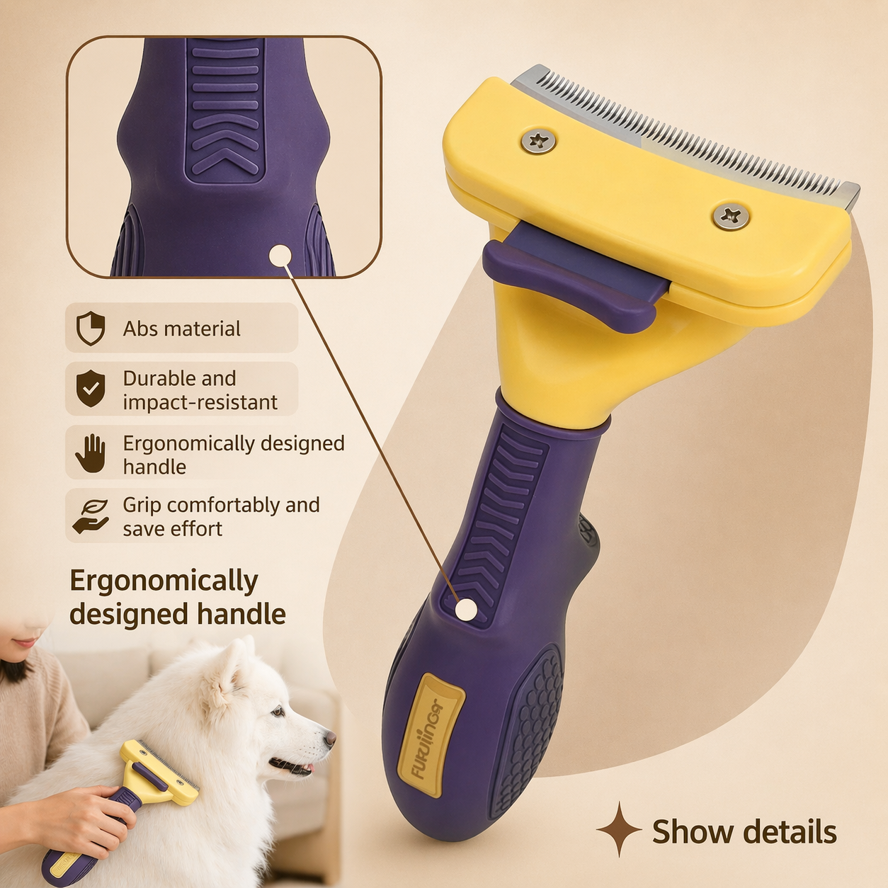 Pet Grooming Brush For Dogs - Deshedding Tool For All Breeds