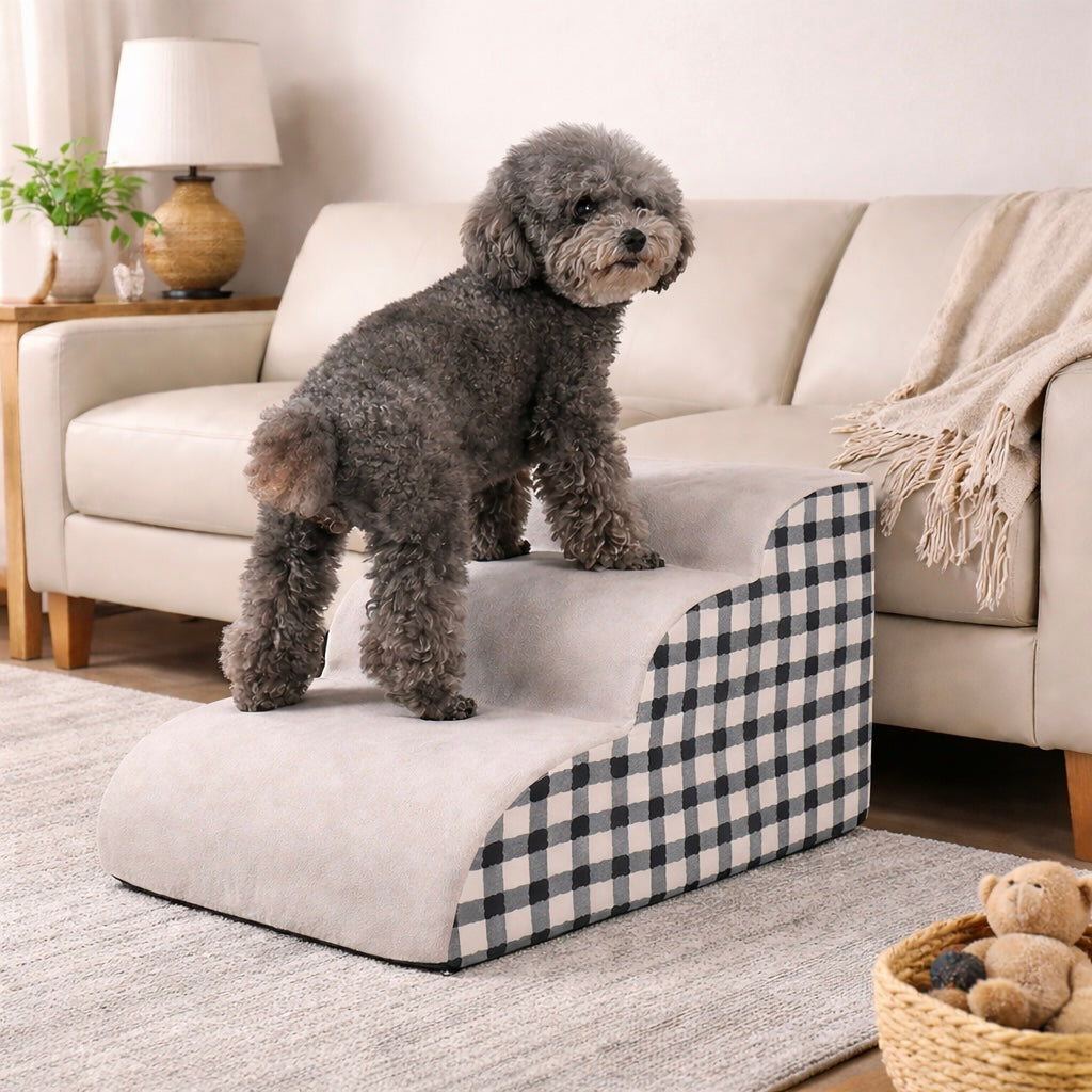 Pet Stairs For Sofa And Bed - 2/3 Step Foam Ramp For Small Dogs