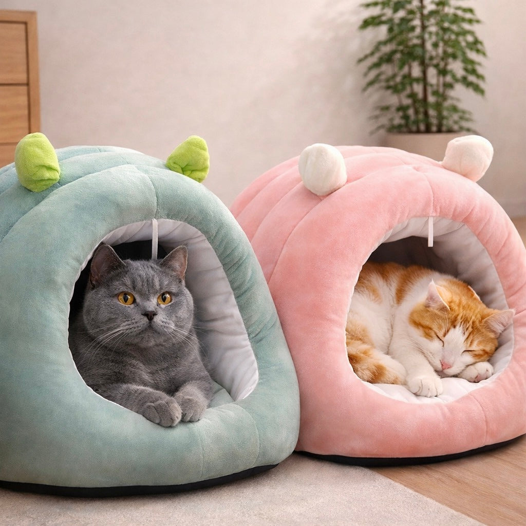 Cute Cartoon Pet Cave Bed Washable Sleep Bed For Small Dogs Cats