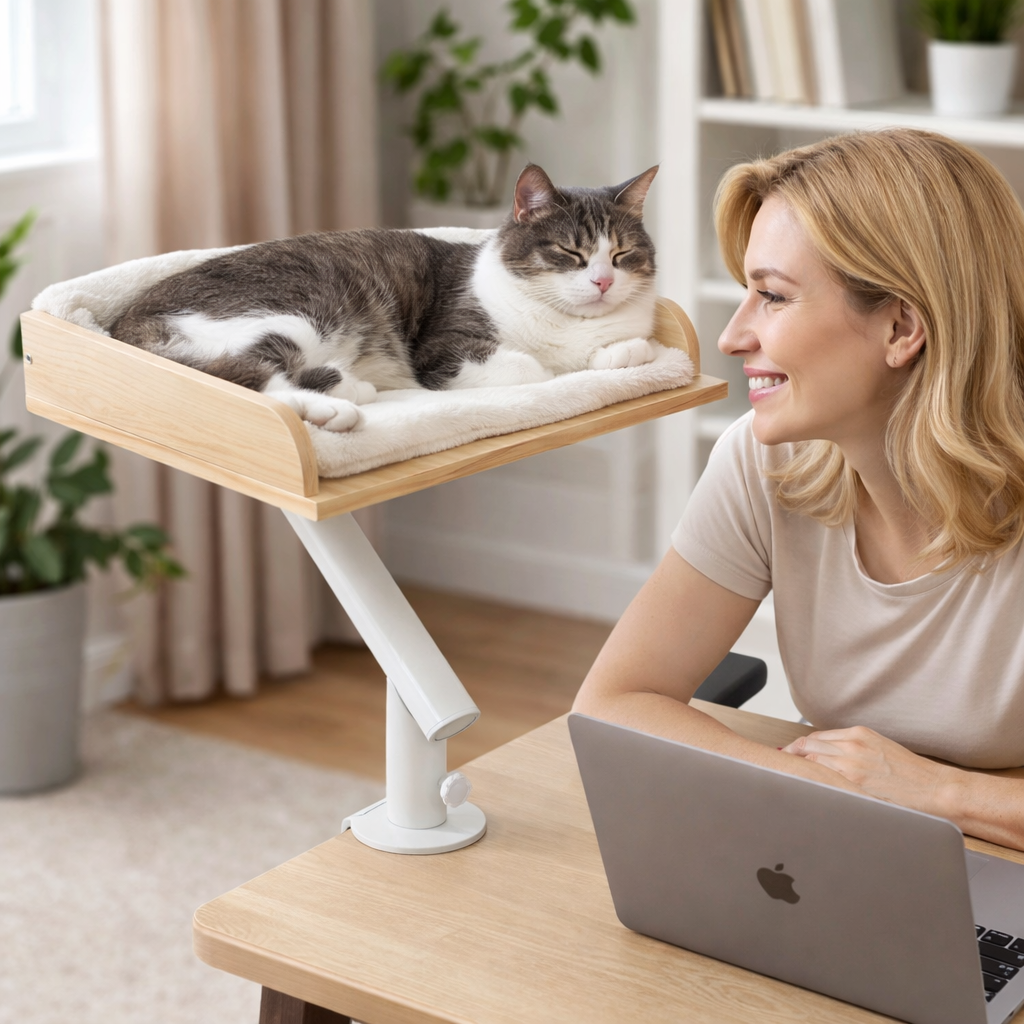 Cat Desk Bed 360° Rotatable Stand For Indoor Cats Adjustable