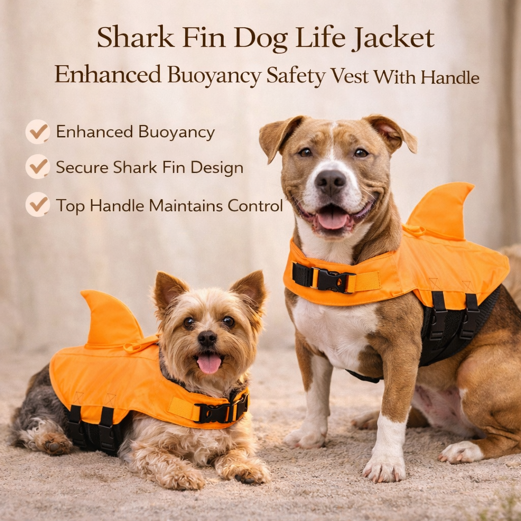 Shark Fin Dog Life Jacket Enhanced Buoyancy Safety Vest With Handle