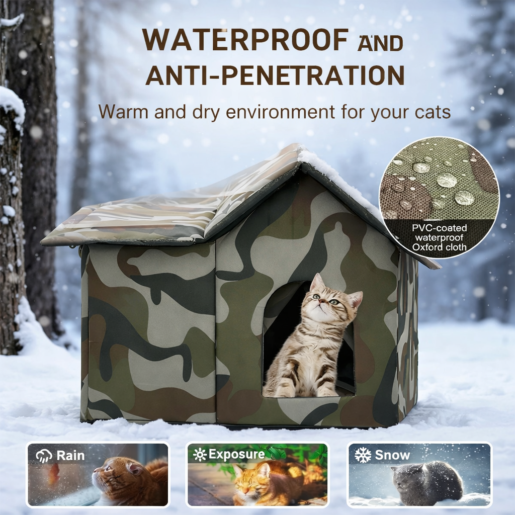 Oxford Cloth Cat House - Weatherproof Pet Cave Bed For Indoor Outdoor