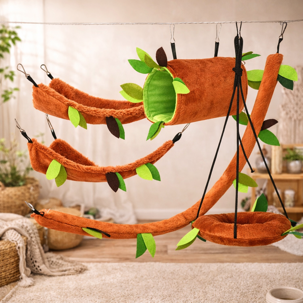 5 Piece Plush Hamster Hammock Set - Cotton Round Swing For Small Pets