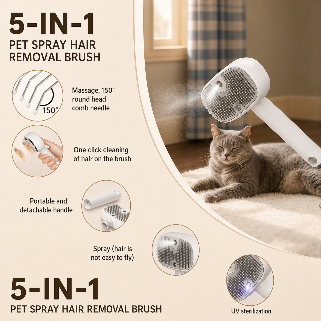 5-in-1 Pet Grooming Tool With Steam Massage And UV Sterilizer
