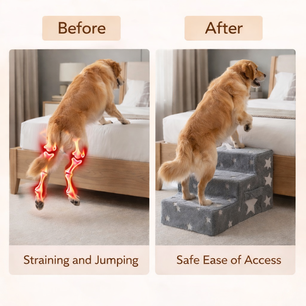 Pet Stairs Ramp 3-4 Step Dog Cat Ladder With Detachable Sponge