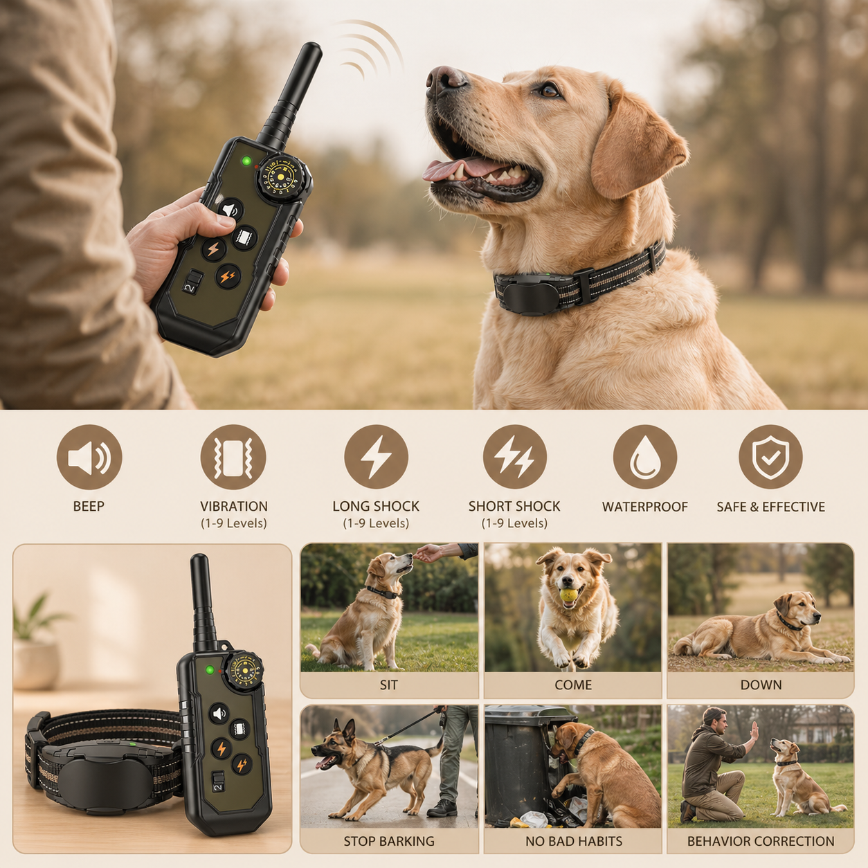 Electric Dog Training Collar With Remote Control Waterproof