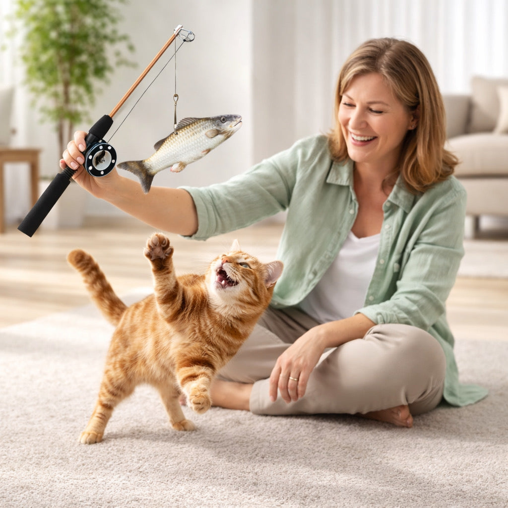 Interactive Cat Fishing Rod Toy With Realistic Fish Design