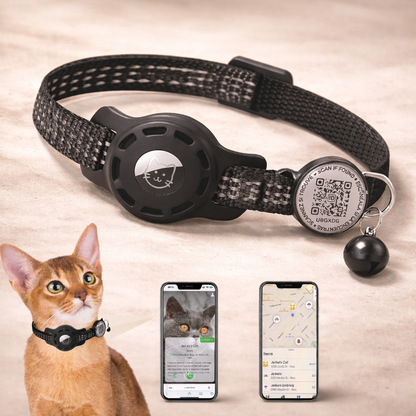 Cat GPS Collar With QR Code Tag And Airtag Case Reflective Breakaway
