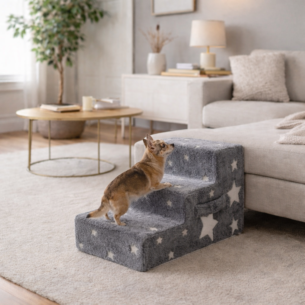 Pet Stairs Ramp 3-4 Step Dog Cat Ladder With Detachable Sponge