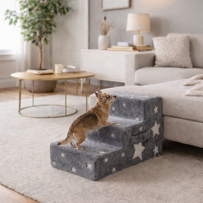 Pet Stairs Ramp 3-4 Step Dog Cat Ladder With Detachable Sponge