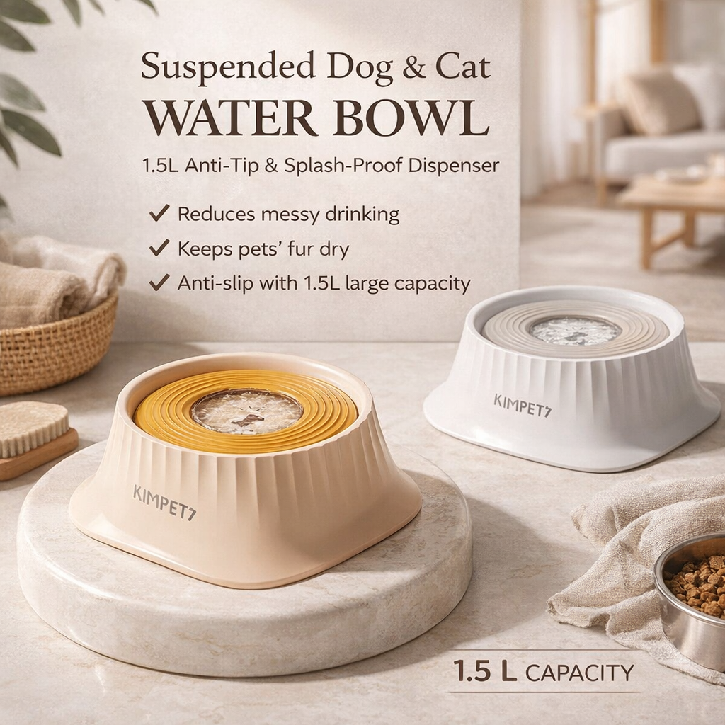 Suspended Dog Water Bowl - 1.5L Anti-Tip Splash Proof Dispenser