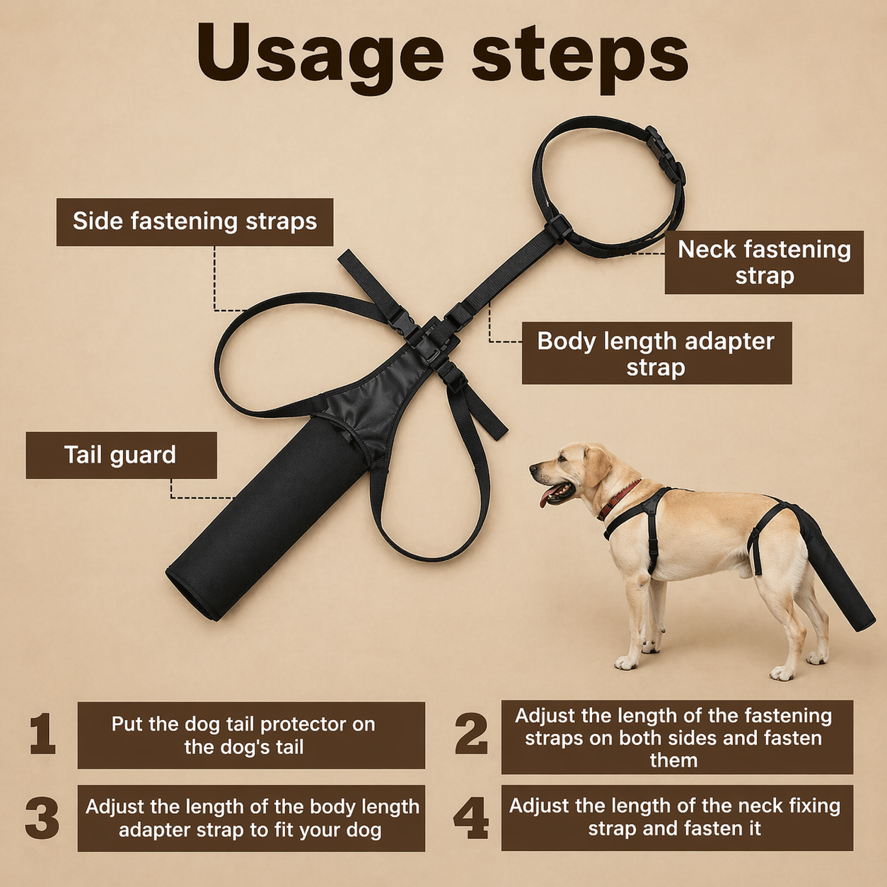 Adjustable Dog Tail Protector - Breathable Wound Cover With Harness