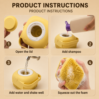 Dog Bath Brush Silicone Pet Shampoo Brush With Soap Dispenser