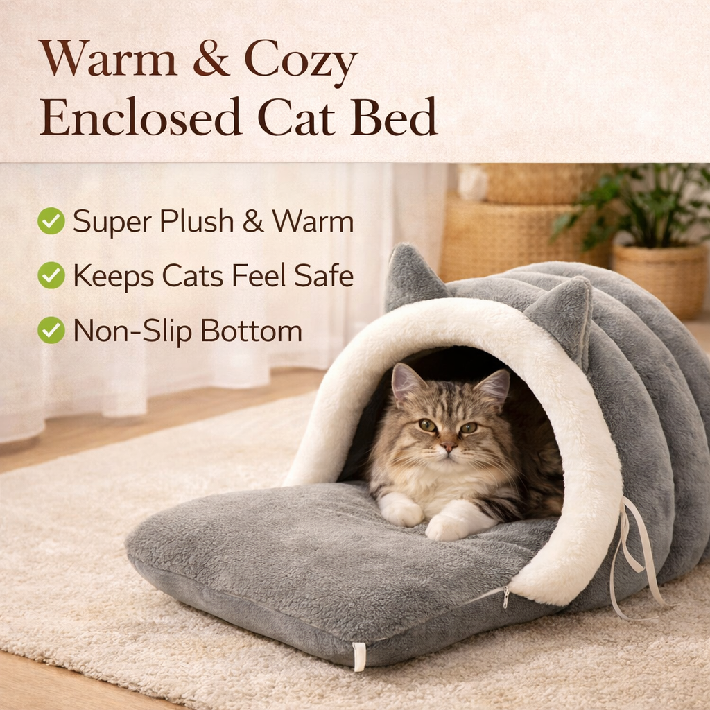 Cat Ear Bed - Soft Winter Pet Nest With Non-Slip Bottom