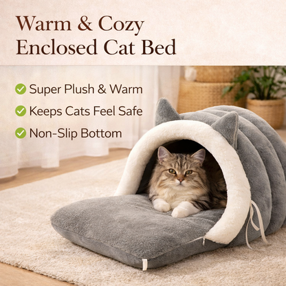 Cat Ear Bed - Soft Winter Pet Nest With Non-Slip Bottom