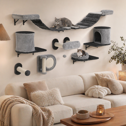 Balconera 11-Piece Cat Climbing Wall Set With House And Scratching Post