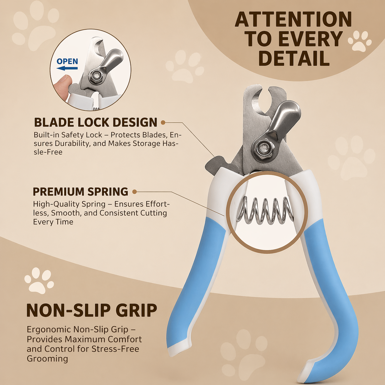 Pet Grooming Tool Kit - Self-Cleaning Brush & Nail Clippers Set