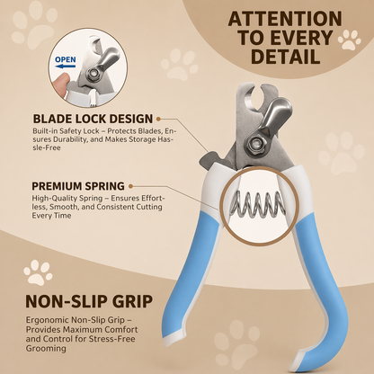 Pet Grooming Tool Kit - Self-Cleaning Brush & Nail Clippers Set