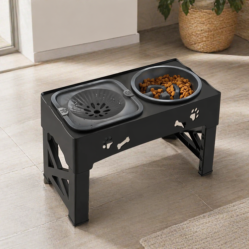 Pet Slow Feeder Bowl - Anti-Tip Adjustable Height Stand for Dogs and Cats