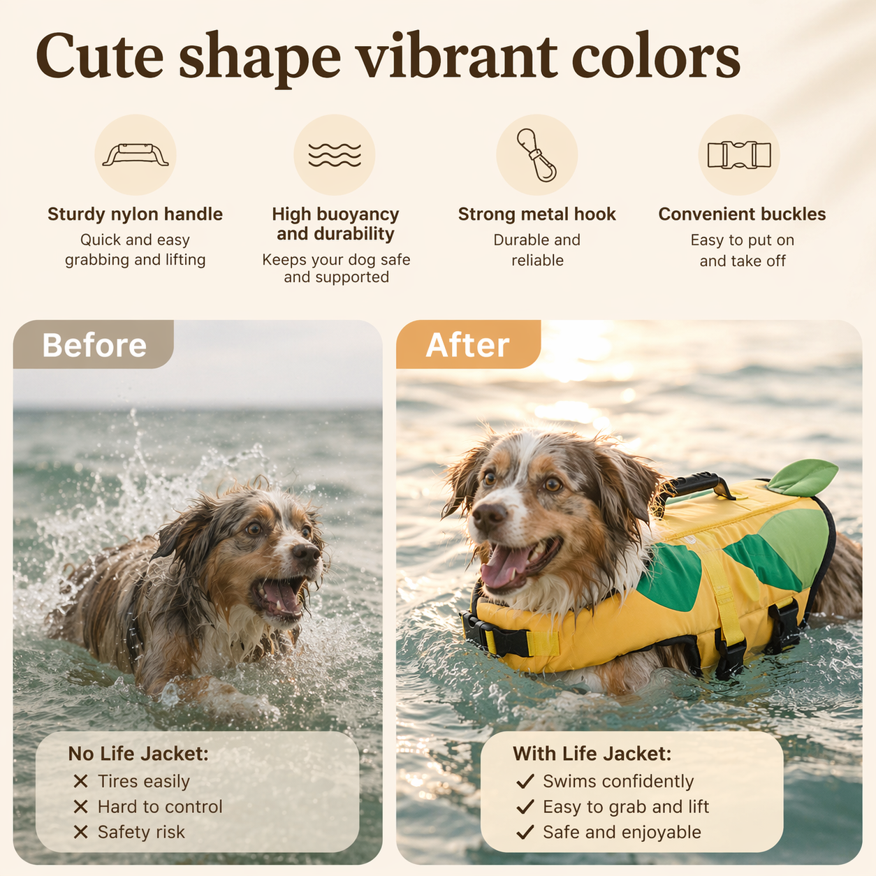 Dog Life Jacket Swimming Safety Vest for Small Medium Large Dogs