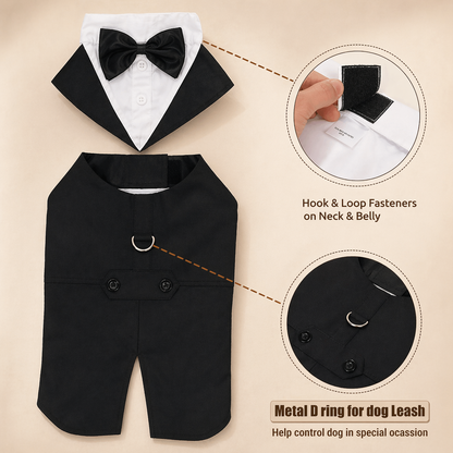 Large Dog Tuxedo Costume With Detachable Bow Tie For Weddings