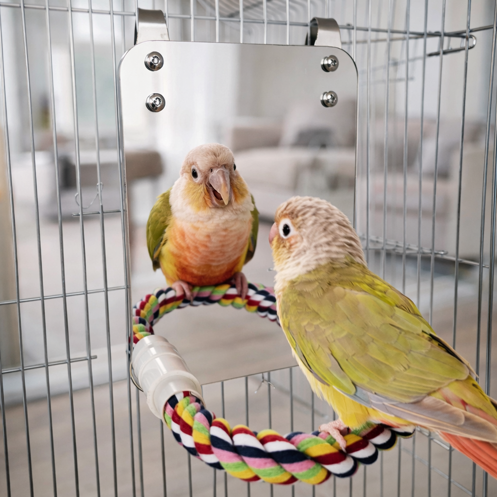 Bird Mirror With Perch Cage Swing Toy For Parakeets And Parrots