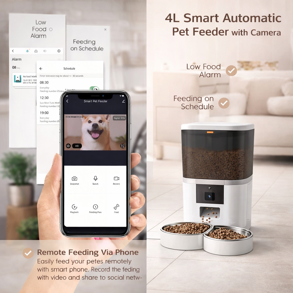 Smart Automatic Pet Feeder With Camera For Dogs And Cats