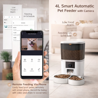 Smart Automatic Pet Feeder With Camera For Dogs And Cats