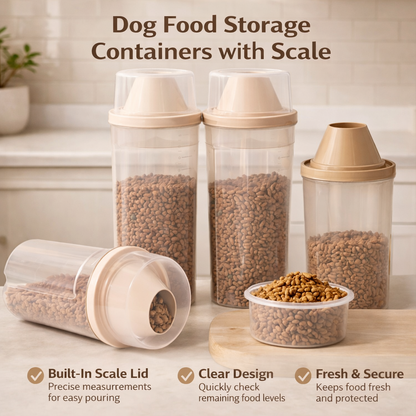 Dog Food Storage Container with Scale - Transparent Pet Food Dispenser