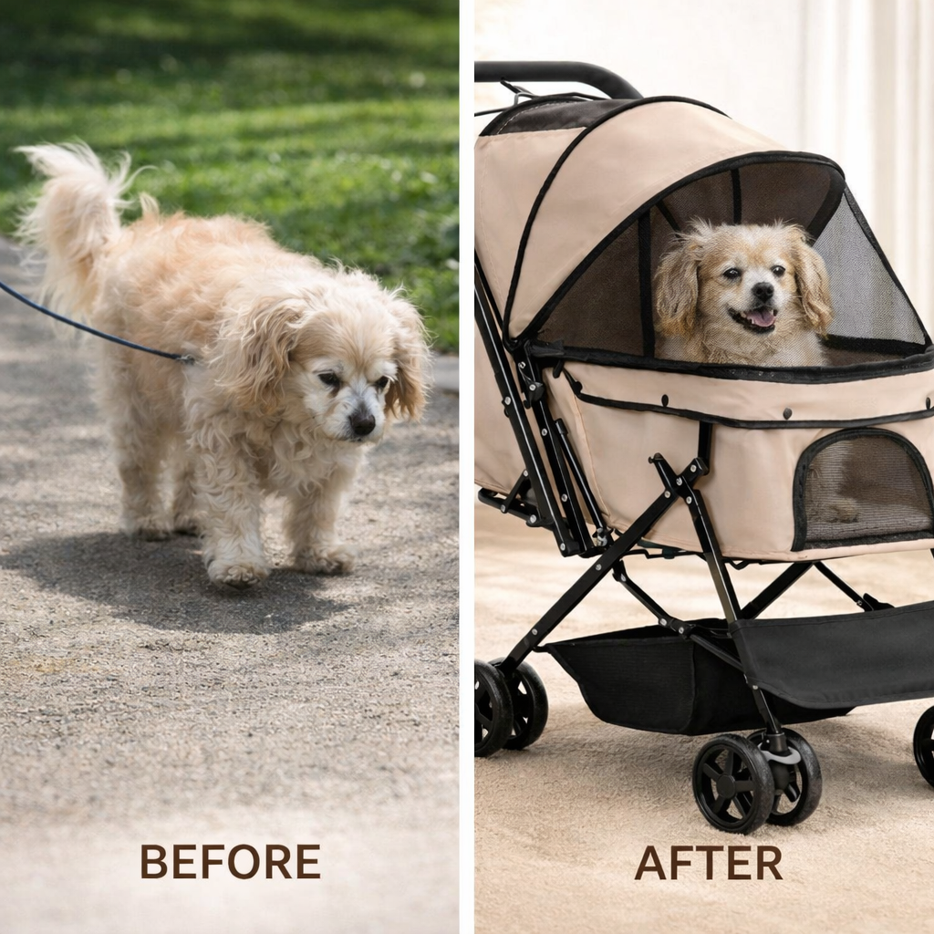 Dog Stroller For Small Dogs And Cats - Light Brown Pet Buggy