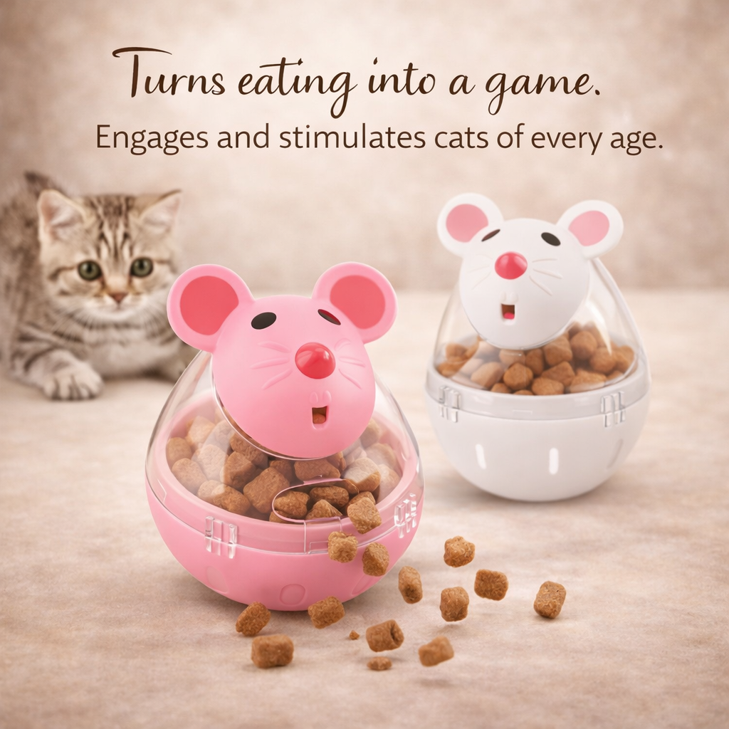 Pet Feeder Cat Toy Mouse Rolling Food Dispenser Bowl For Kittens
