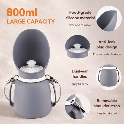 Silicone Dog Water Bottle - 2-in-1 Foldable Travel Bowl