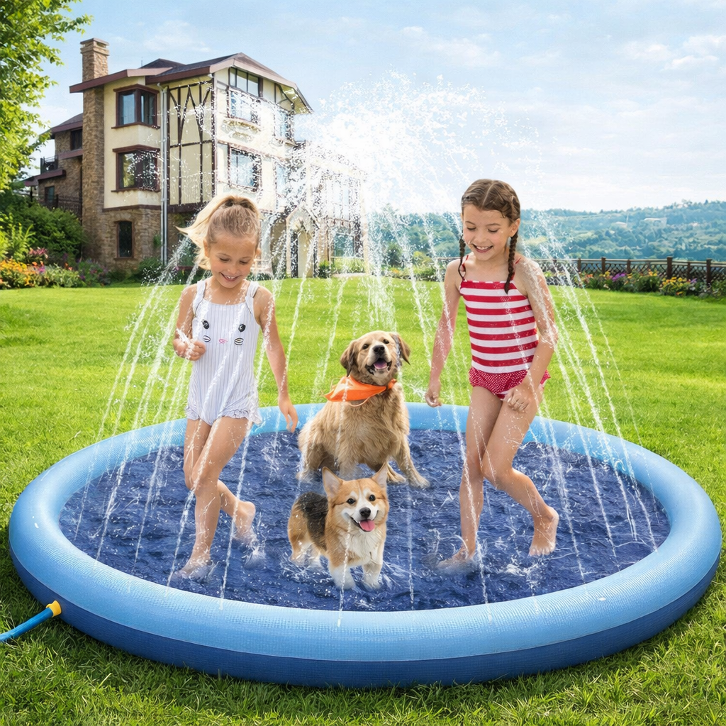 Large Inflatable Dog Pool - Outdoor Splash Pad For Pets Summer Play