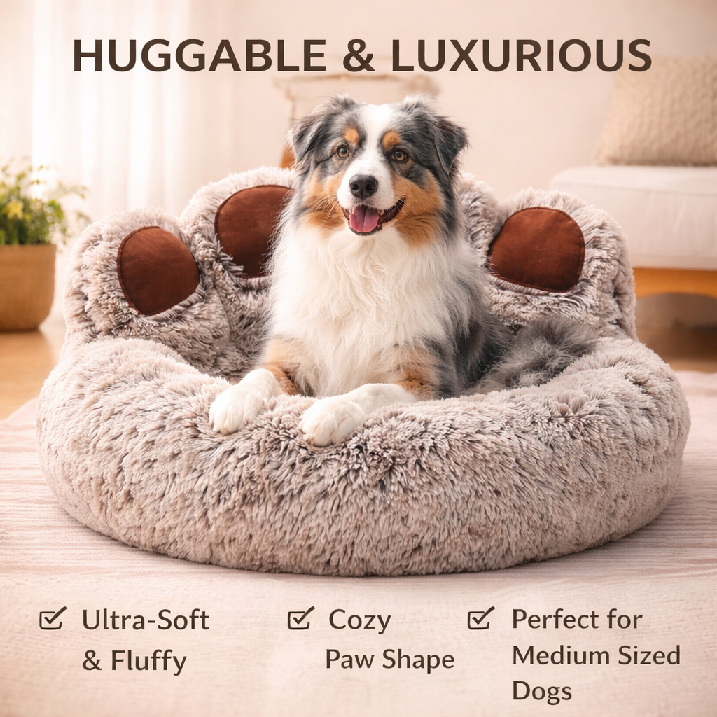 Bear Paw Dog Bed - Soft Fluffy Pet Sofa for Small Medium Large Dogs