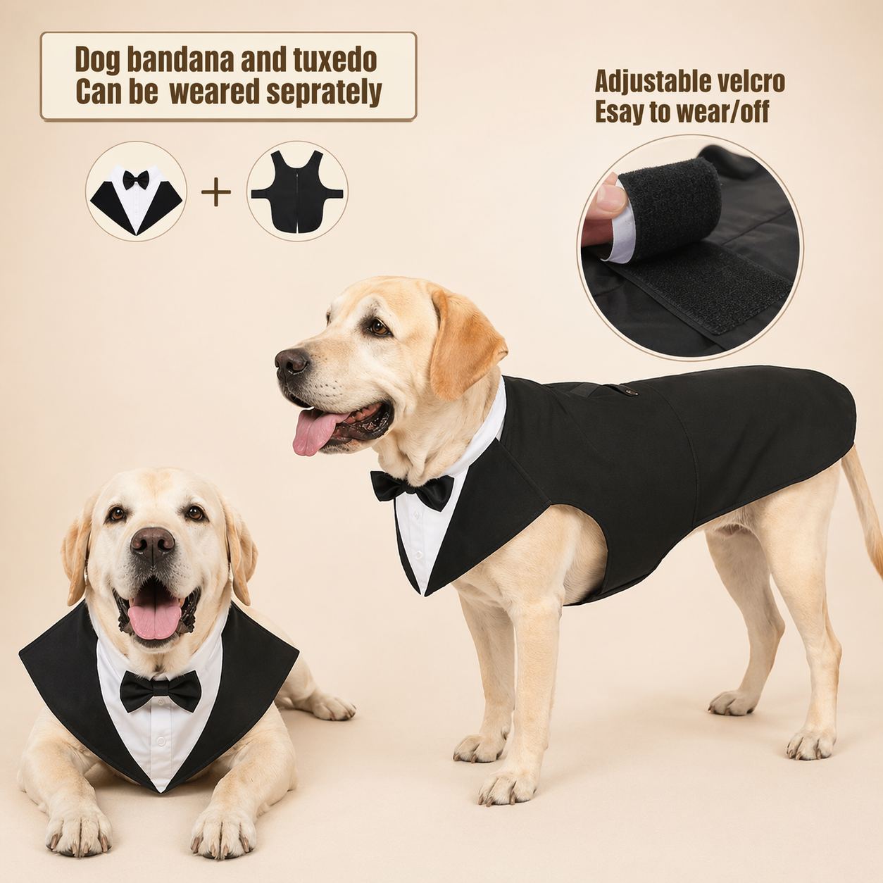 Large Dog Tuxedo Costume With Detachable Bow Tie For Weddings