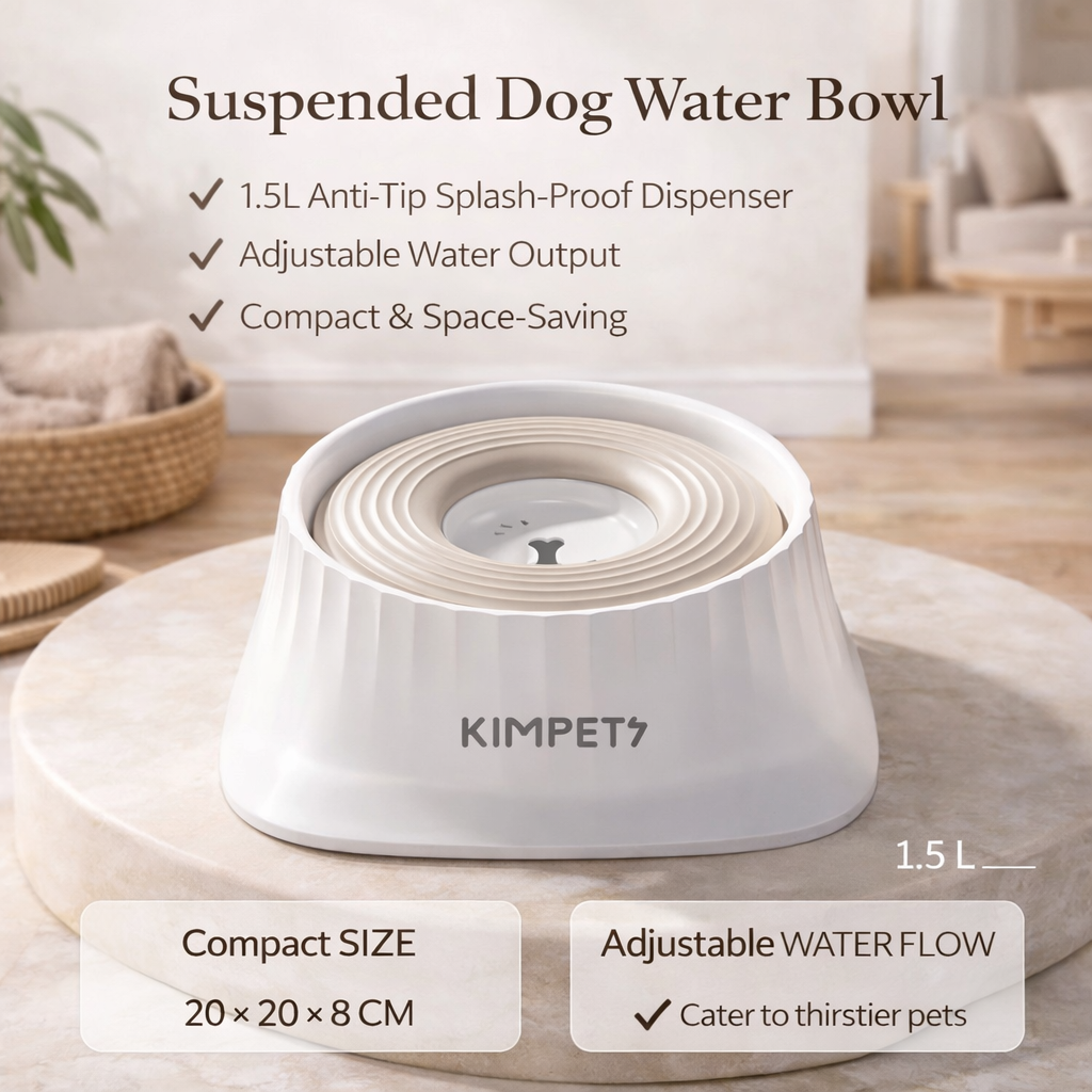 Suspended Dog Water Bowl - 1.5L Anti-Tip Splash Proof Dispenser