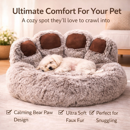 Bear Paw Dog Bed - Soft Fluffy Pet Sofa for Small Medium Large Dogs