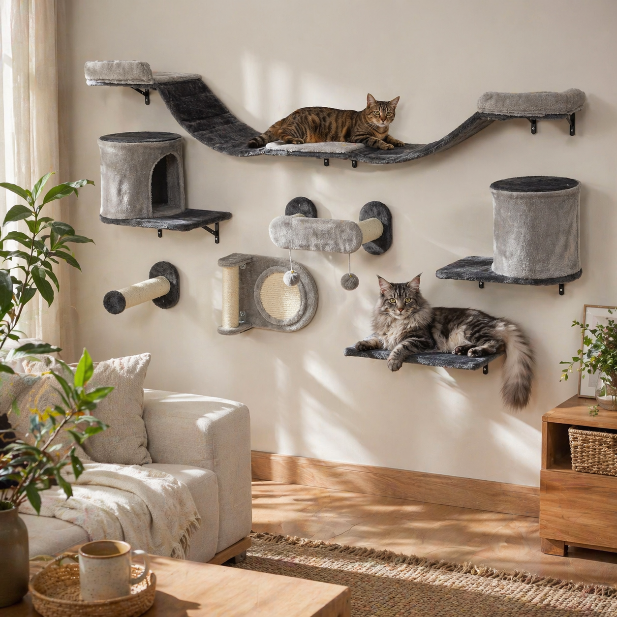 Balconera 11-Piece Cat Climbing Wall Set With House And Scratching Post
