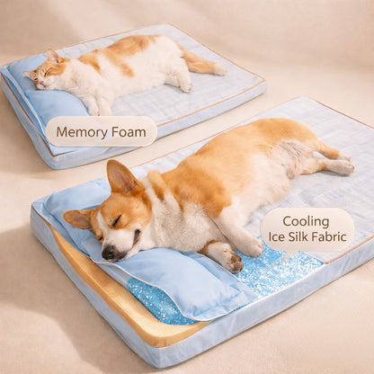 Orthopedic Memory Foam Cooling Dog Bed With Pillow For Large Medium Dogs