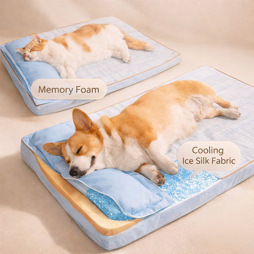 Orthopedic Memory Foam Cooling Dog Bed With Pillow For Large Medium Dogs
