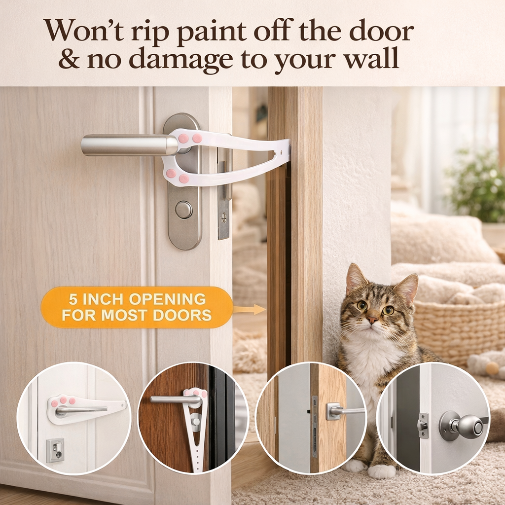 Adjustable Dog Door Latch - Pet Gate Lock Strap Keeps Dogs Out