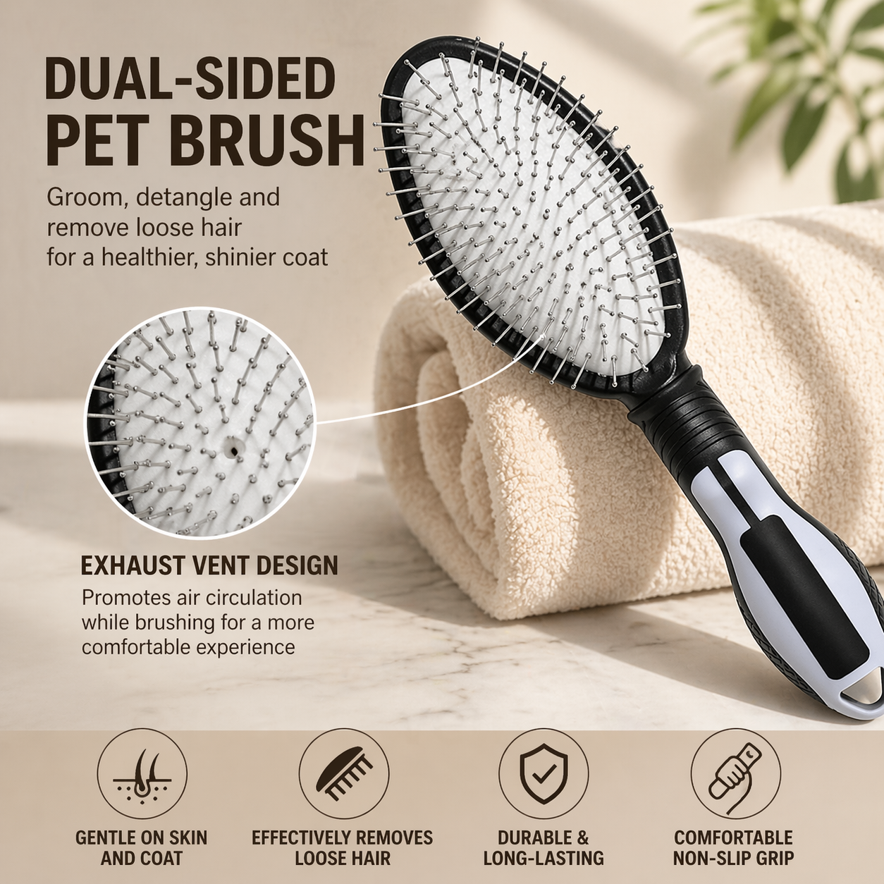 Dog Brush Double-Sided Pet Grooming Comb Hair Remover