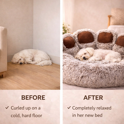 Bear Paw Dog Bed - Soft Fluffy Pet Sofa for Small Medium Large Dogs