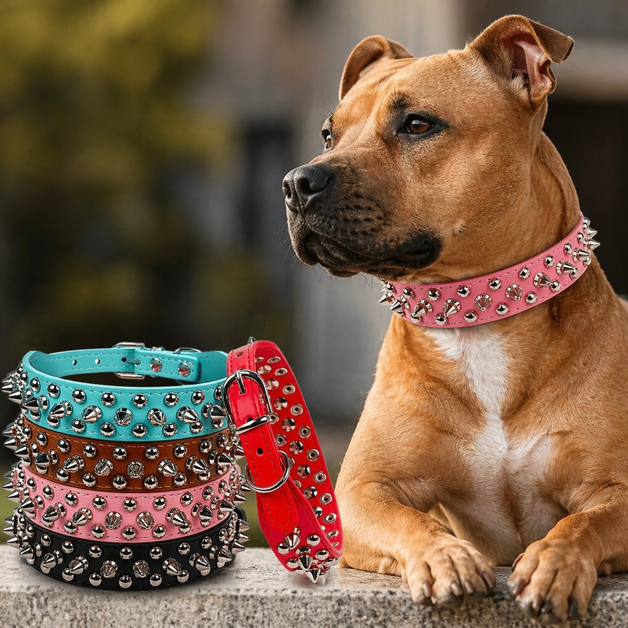 Adjustable Spiked Dog Collar - PU Leather Punk Rivet Pet Collar