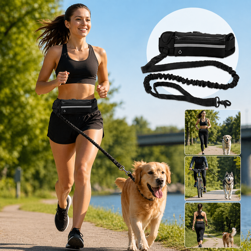 Hands Free Dog Leash with Reflective Waist Bag for Running